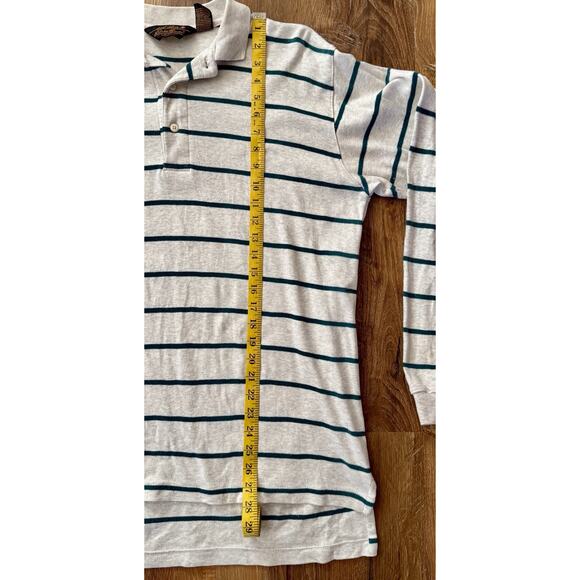 Vintage Eddie Bauer Rugby Shirt Men's MT Cream Green Stripe,Rugby 90s EUC - Picture 5 of 10